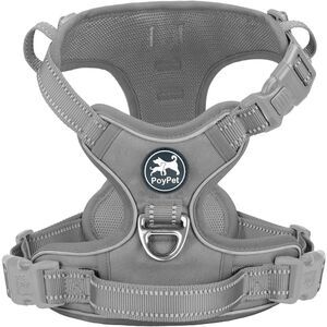 NEW Open Box PoyPet No Pull No Choke Reflective Adj. (Gray, M) Dog Harness/Vest